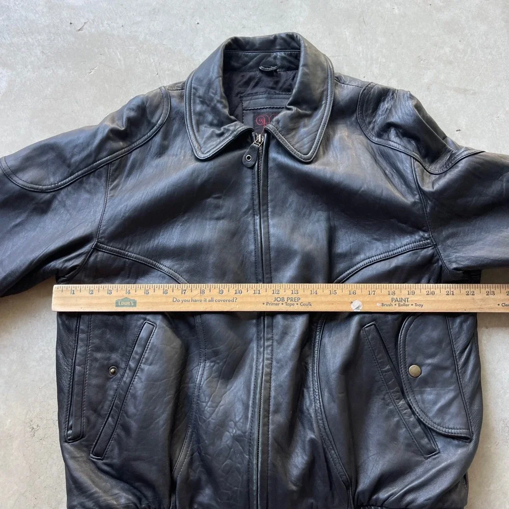 Lakeland Vintage Black Leather Bomber Jacket Mens Size 40 Quilted Zip Up Aviator